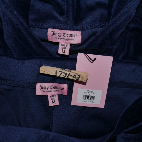 JUICY COUTURE 2 PC Velour Tracksuit Size L Rhinestone Bling Black Sweatsuit NWT - Picture 11 of 13